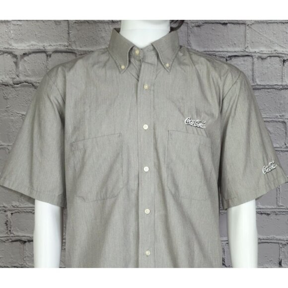 Coca Cola by Cintas Grey Logo Short Sleeve Uniform Button Down Shirt, Men's Larg - Picture 1 of 9